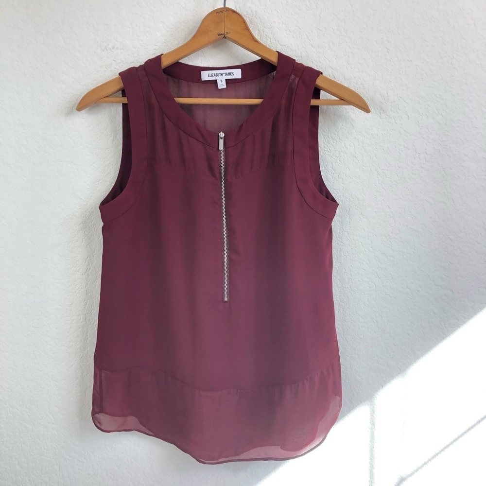 Elizabeth and James Mika Sheer Trim Panel Zip Blouse